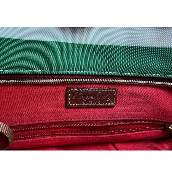 Dooney & Bourke Green & White Striped Canvas Tote Bag With Leather Trim & Red In - Picture 6 of 11